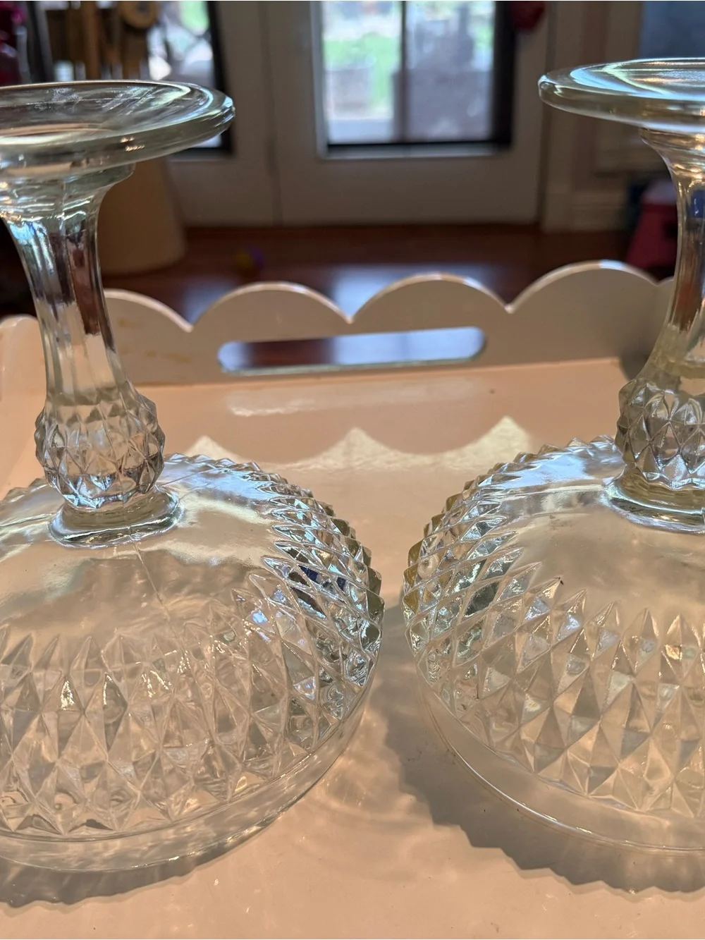 Pair Of Indiana Glass Diamond Point Clear Compote Bowl Candy Trinket Dish
